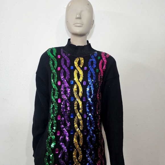 Colorful Sequin Women's Sweater Sz M - Picture 8 of 11